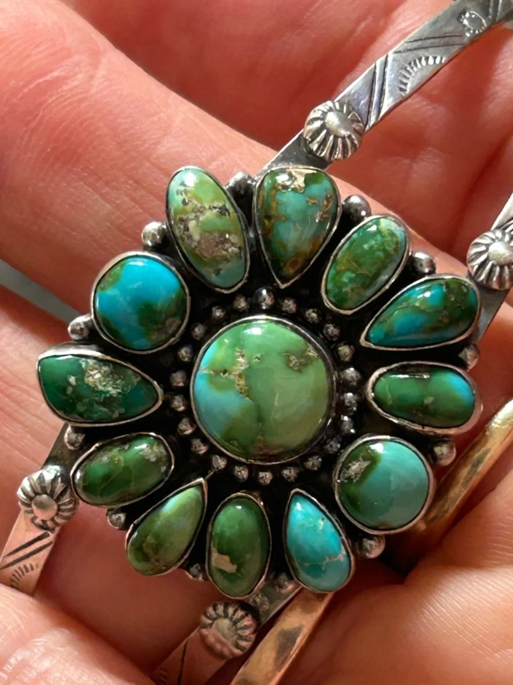 Sonoran Gold Turquoise Sterling Silver Cuff Bracelet Southwest - Picture 2 of 5